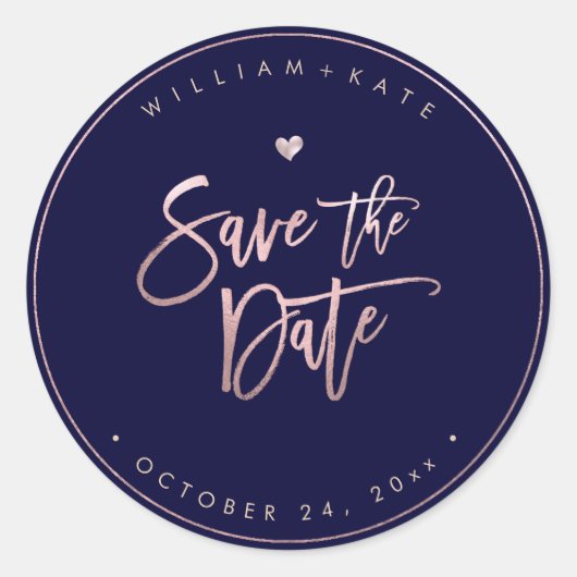 Save the Date, Rose Gold Script, Heimwerkerhinterg Runder Aufkleber (Vorderseite)