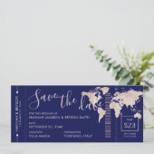 Save the Date Rose Gold World Map Boarding Pass (Stehend Vorderseite)