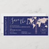 Save the Date Rose Gold World Map Boarding Pass (Vorderseite)
