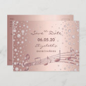 Save the Date Rose Goldglasur Quinceañera Party Postkarte (Vorne/Hinten)