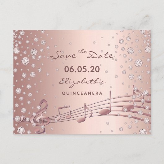 Save the Date Rose Goldglasur Quinceañera Party Postkarte (Vorderseite)