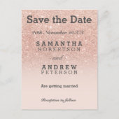 Save the Date Rose Imitate Glitzer Rosa ombre Ankündigungspostkarte (Vorderseite)