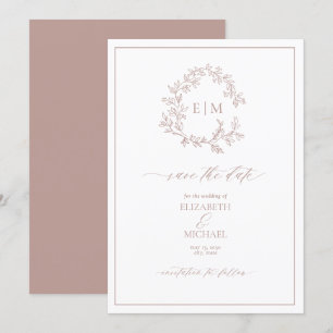 Save the Date Rose-Leafy-Wappen-Monogramm Einladung