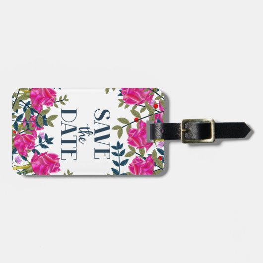 Save the Date Rose und Petalen. Gepäckanhänger (Vorderseite horizontal)