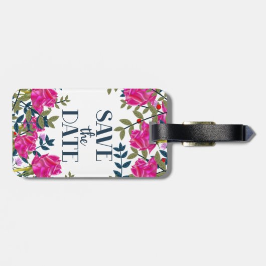 Save the Date Rose und Petalen. Gepäckanhänger (Rückseite horizontal)