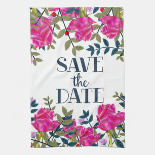 Save the Date Rose und Petalen. Geschirrtuch