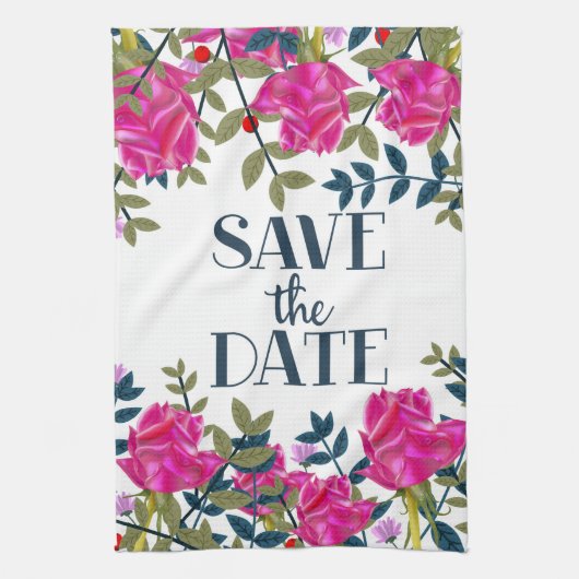 Save the Date Rose und Petalen. Geschirrtuch (Vertikal)