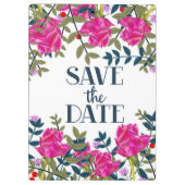 Save the Date Rose und Petalen. Klemmbrett (Rückseite)