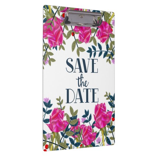 Save the Date Rose und Petalen. Klemmbrett (Rechts)