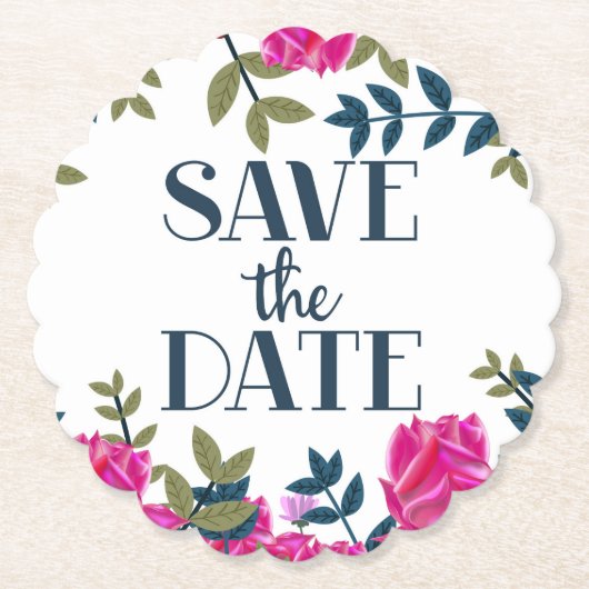 Save the Date Rose und Petalen. Untersetzer (Vorderseite)