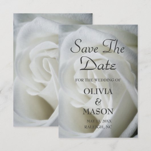 Save the Date - Rose weiß texturiert (Vorne/Hinten)