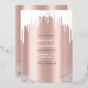 Save the Date Rosegold Glitzer Tropfen Silver Folien Feiertagskarte