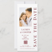 Save the Date Rosewood Red QR Code Moderne Hochzei (Vorderseite)