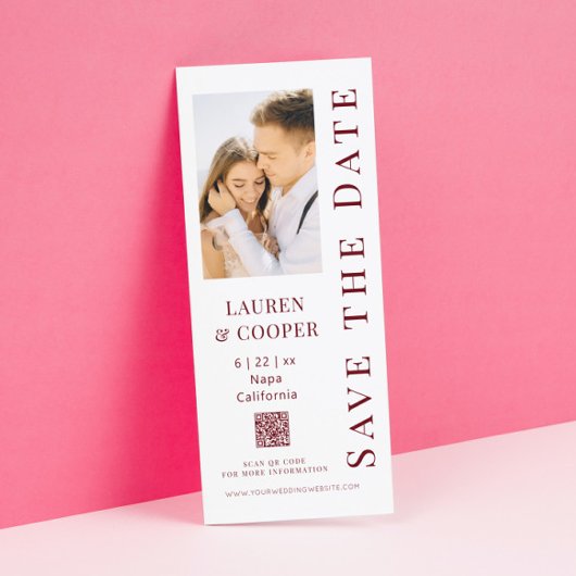 Save the Date Rosewood Red QR Code Moderne Hochzei