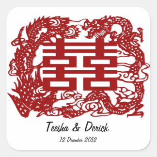 Save the Date Rot-Doppelglückszeit Quadratischer Aufkleber