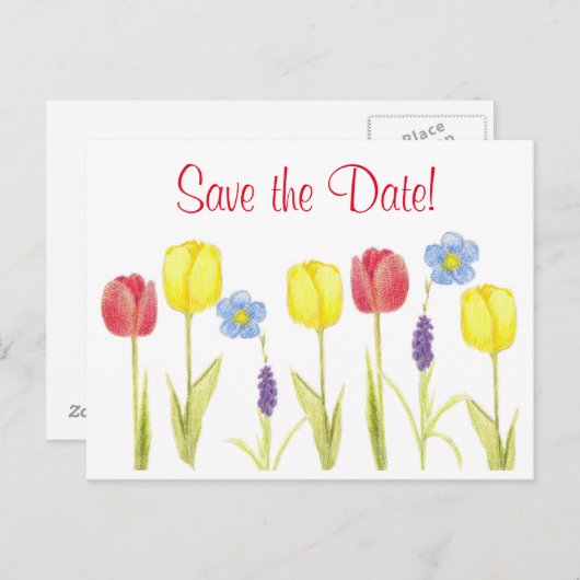 Save the Date Rot-Gelbtuch-Blume Ankündigungspostkarte (Vorne/Hinten)