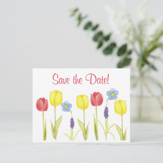 Save the Date Rot-Gelbtuch-Blume Ankündigungspostkarte (Stehend Vorderseite)