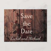 Save the Date rote Imitate Spitzen und Holz Ankündigungspostkarte (Vorderseite)
