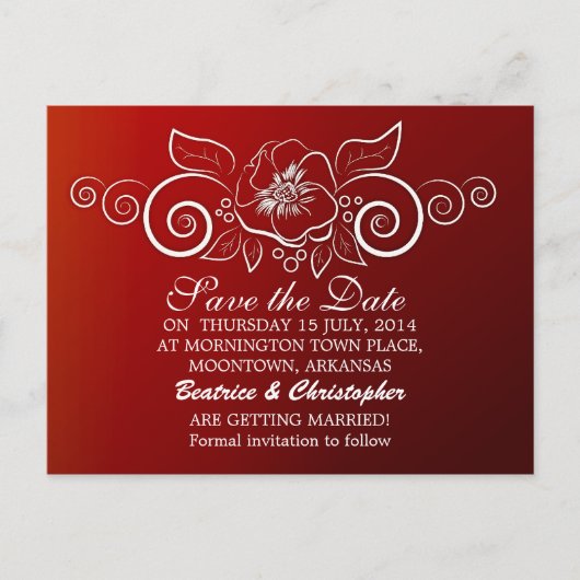 Save the Date rote Postkarten (Vorderseite)