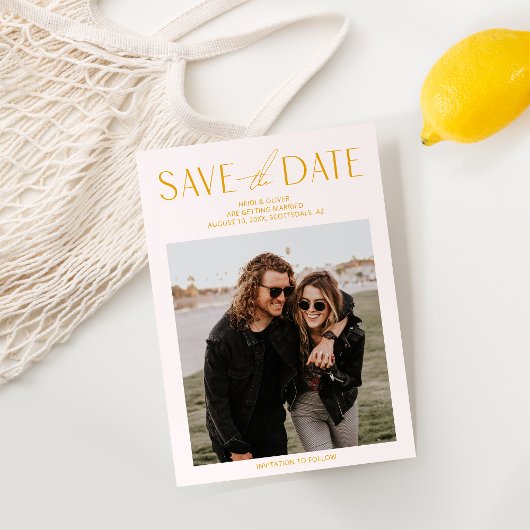 Save the Date rote, rosa und gelbes Foto