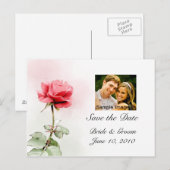 Save the Date - Rote Rose Foto Postkarte (Vorne/Hinten)