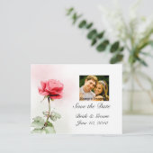 Save the Date - Rote Rose Foto Postkarte (Stehend Vorderseite)