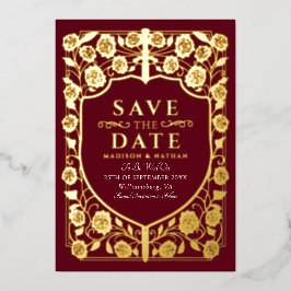 Save the Date rote Schwertschild Folieneinladung