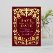 Save the Date rote Schwertschild Folieneinladung (Stehend vorne)