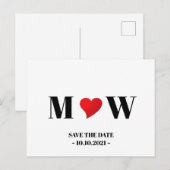 Save the Date rotes Herzklopfchen Ankündigungspostkarte (Vorne/Hinten)