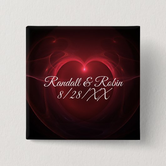 Save the Date rotes Kontur-Mitte-Herz auf Button (Vorderseite)