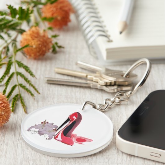 Save the Date rotes Stilett und Schlüsselanhänger (Vorderseite rechts)