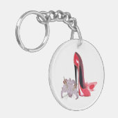 Save the Date rotes Stilett und Schlüsselanhänger (Vorderseite links)