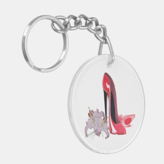 Save the Date rotes Stilett und Schlüsselanhänger (Vorderseite links)