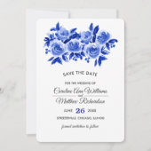 Save the Date Royal Blue Floral Foto Card (Vorderseite)