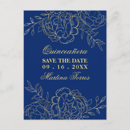 Save the Date Royal Blue und Gold Fine Art Floral Ankündigungspostkarte