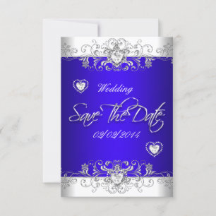 Save the Date Royal Blue Wedding White Diamond Hea