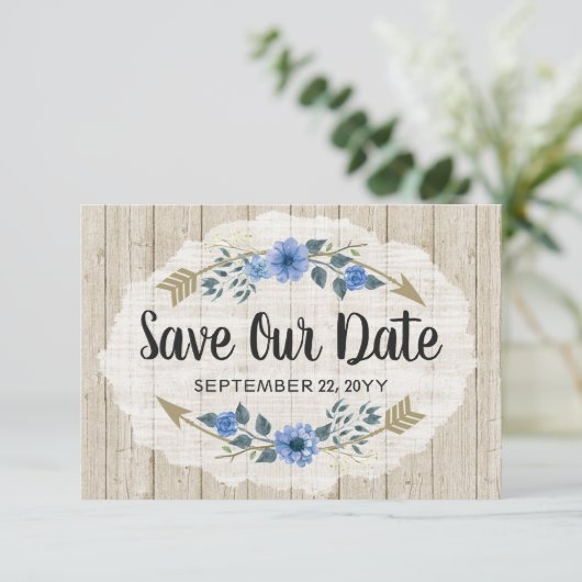 Save the Date Rustic Boho Arrows & Floral Wedding (Stehend Vorderseite)