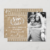 Save the Date Rustic Burlap Foto Einladung (Vorne/Hinten)