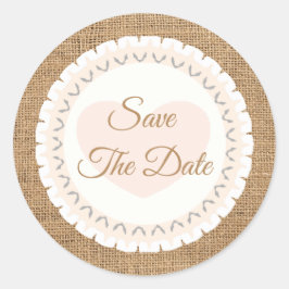 Save the Date Rustic Burlap Wedcker Runder Aufkleber