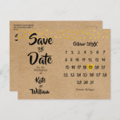 Save the Date Rustic Gold Heart Calendar Boho Postkarte (Vorne/Hinten)