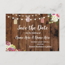 Save the Date Rustic Jar Lights Wood Floral Einlad