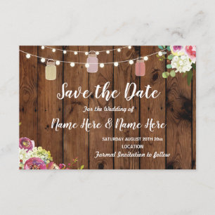 Save the Date Rustic Jar Lights Wood Floral Einlad