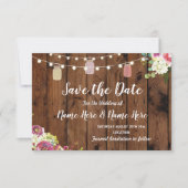 Save the Date Rustic Jar Lights Wood Floral Einlad (Vorderseite)