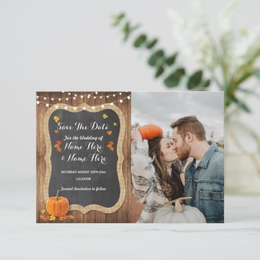 Save the Date Rustic Pumpkin Chalk Wood einladen (Stehend Vorderseite)