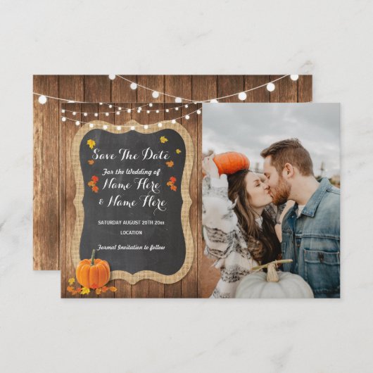 Save the Date Rustic Pumpkin Chalk Wood einladen (Vorne/Hinten)