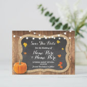 Save the Date Rustic Pumpkin Lights Chalk Wood (Stehend Vorderseite)