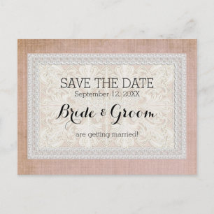 Save the Date Rustic Spitze mit gealtertem Vintage Ankündigungspostkarte