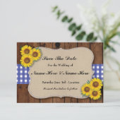 Save the Date Rustic Sunflower Karo Card (Stehend Vorderseite)