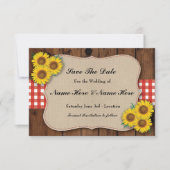 Save the Date Rustic Sunflower Red Karo Card (Vorderseite)