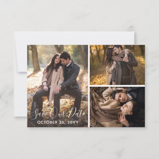 Save the Date Rustic Wood Wedding Foto Collage (Vorderseite)